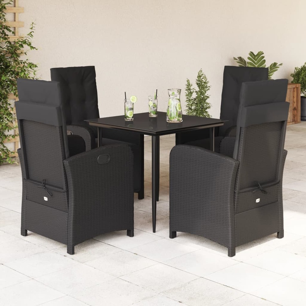 Ensemble à manger de jardin coussins 5pcs noir résine tressée