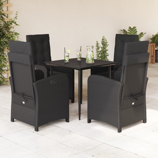 Ensemble à manger de jardin coussins 5pcs noir résine tressée