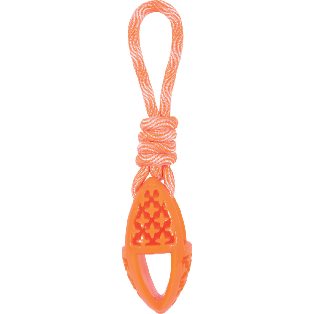Jouet pour chien ovale en tpr et corde, orange longueur 27.5 cm