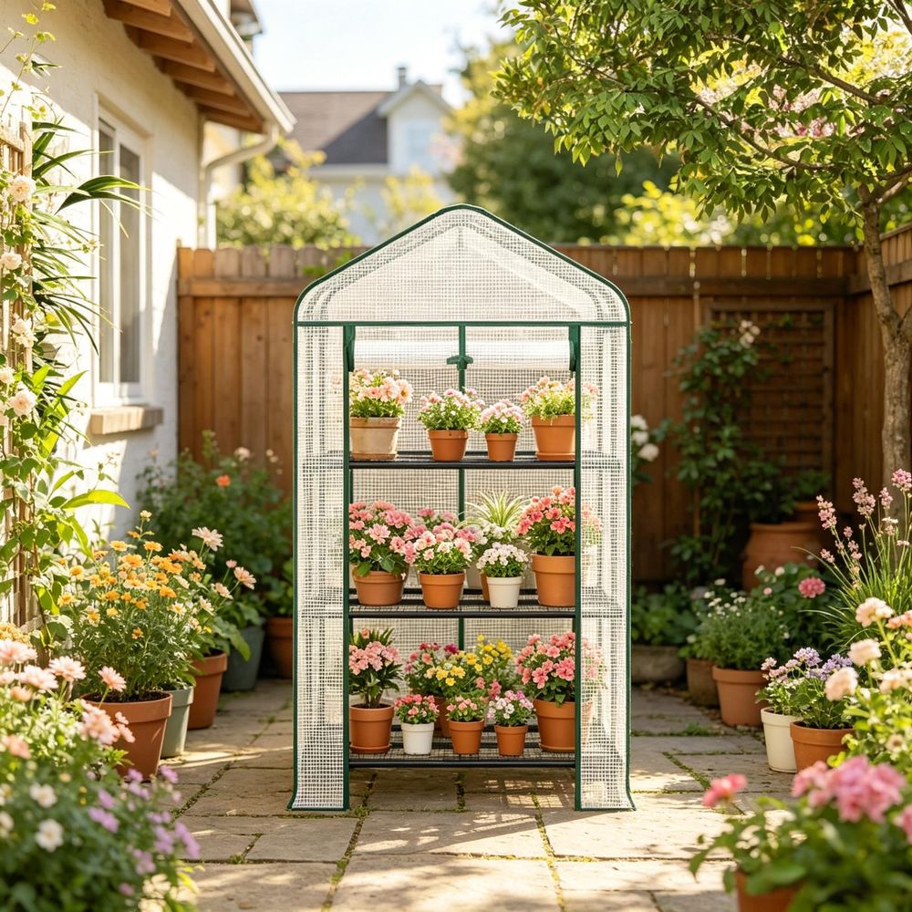 Serre de balcon acier et pe pour semis 3 étagères à roulettes 70x50x130cm blanc - comfortxl outdoor living