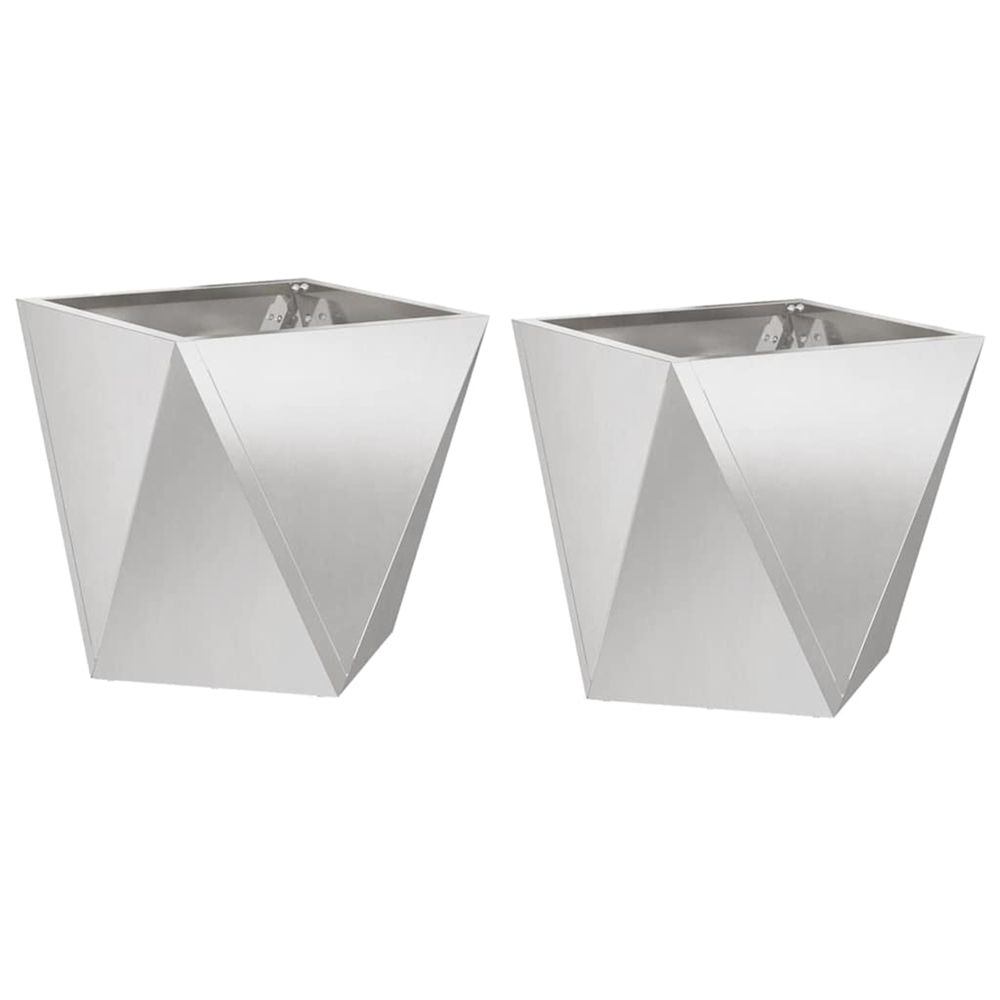Jardinière d'extérieur 2 pc argent 30 x 30 x 30 cm acier inoxydable