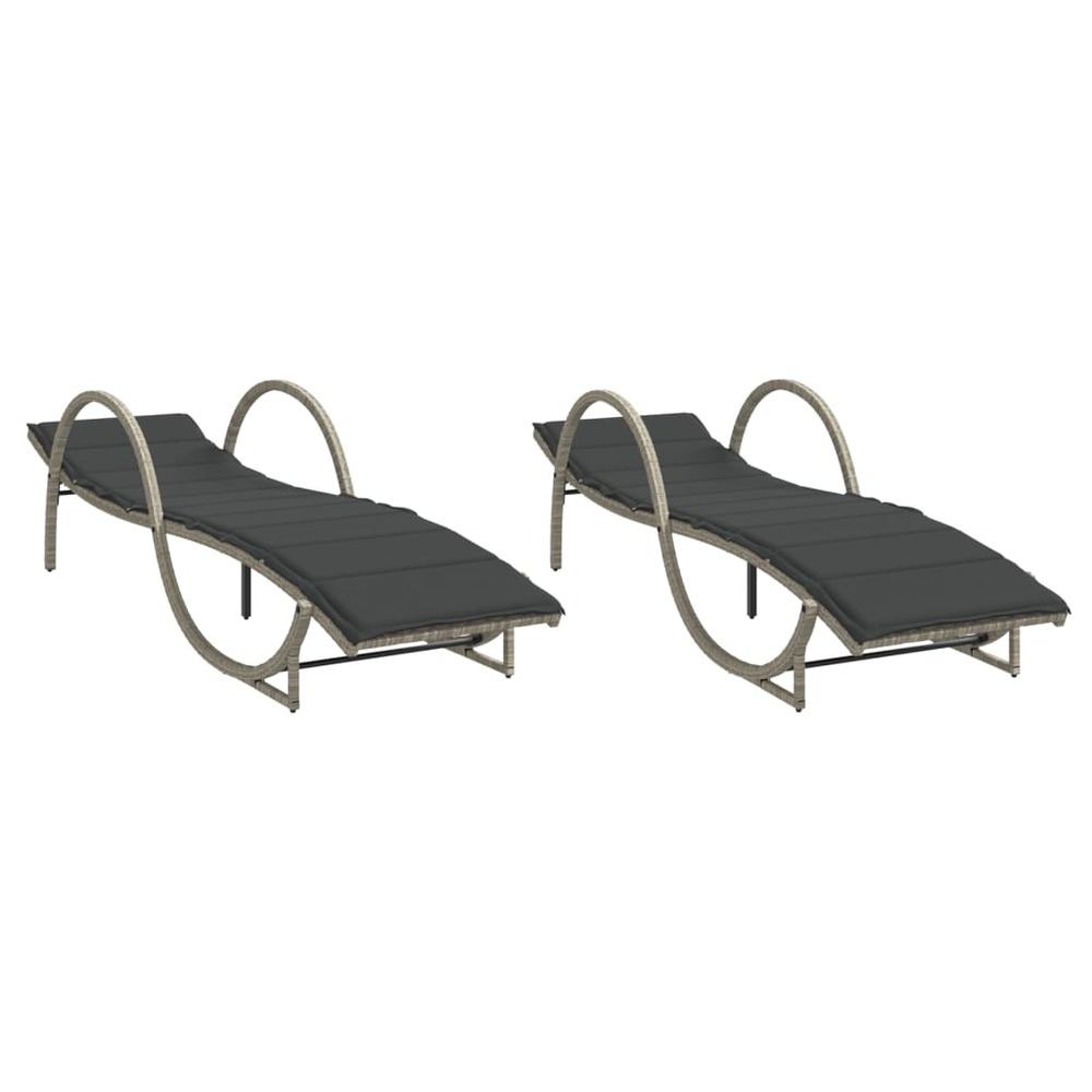 Chaises longues lot de 2 et coussins gris clair résine tressée