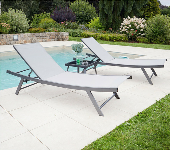 Ensemble transat de jardin et table basse en acier - gris perle - ario