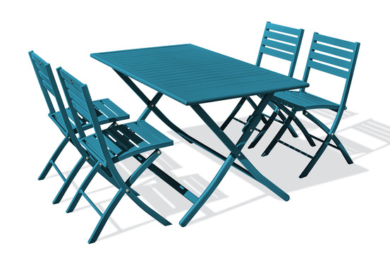 Ensemble repas marius 140 cm 4 places en aluminium bleu canard