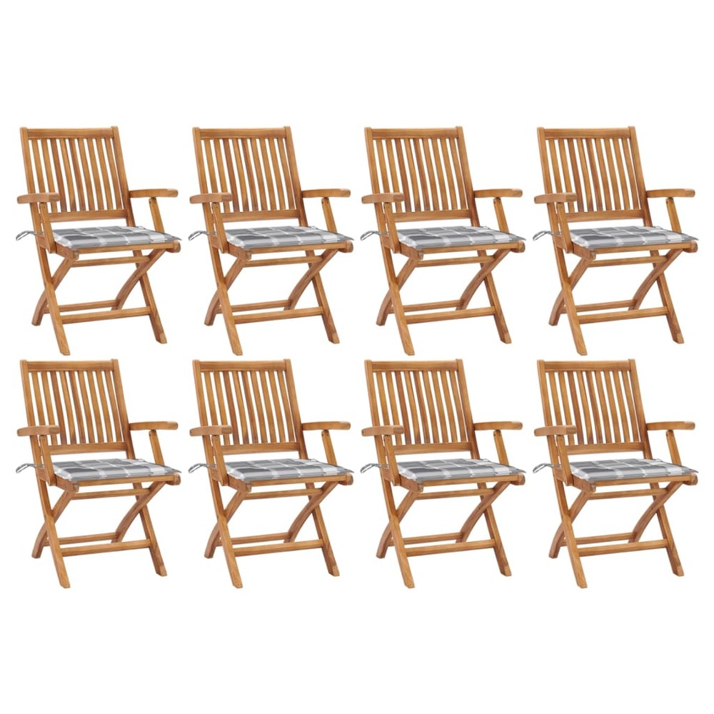 Chaises pliables de jardin avec coussins lot de 8 teck solide