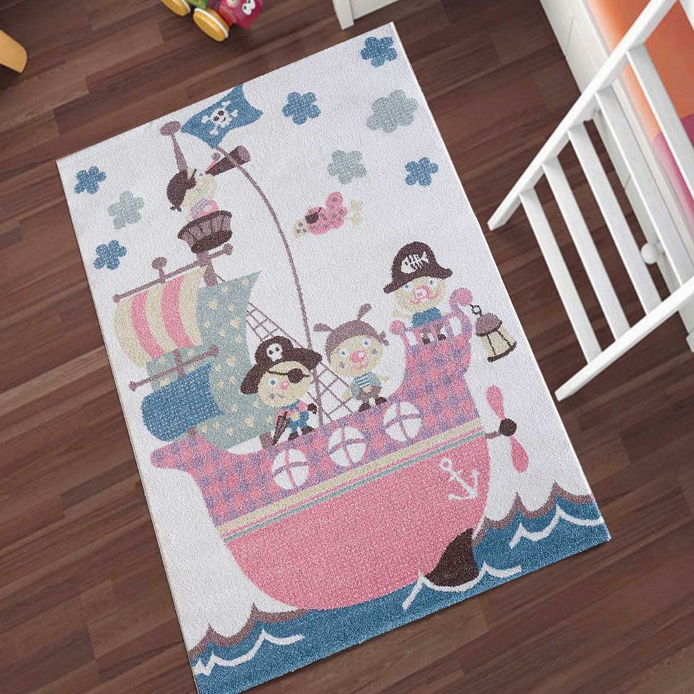 Tapis enfant 80x150 rectangle tissé crème piratoji