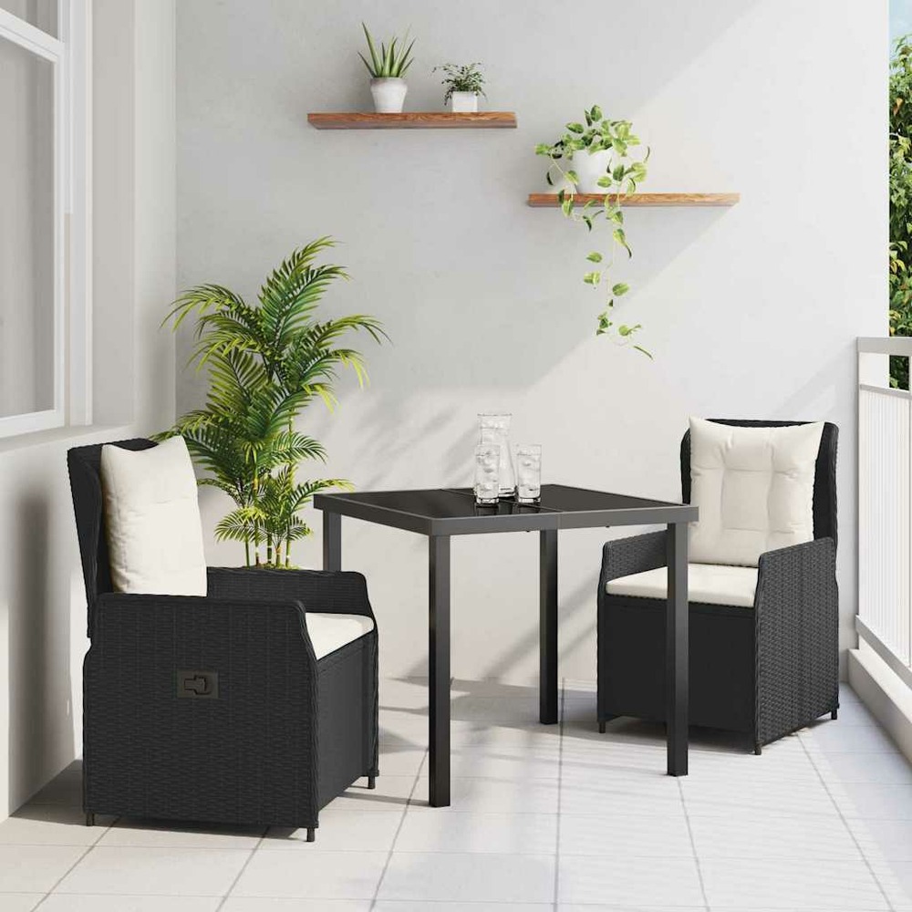 Ensemble de salle à manger pour jardin 3 pcs noir polyrotin