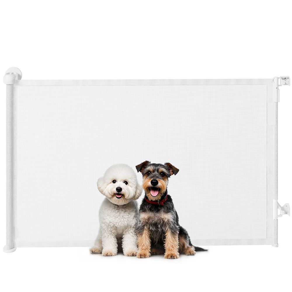 Barrière rétractable filet blanc 0-140 x 93 cm pour chien passage sans seuil