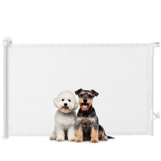 Barrière rétractable filet blanc 0-140 x 93 cm pour chien passage sans seuil