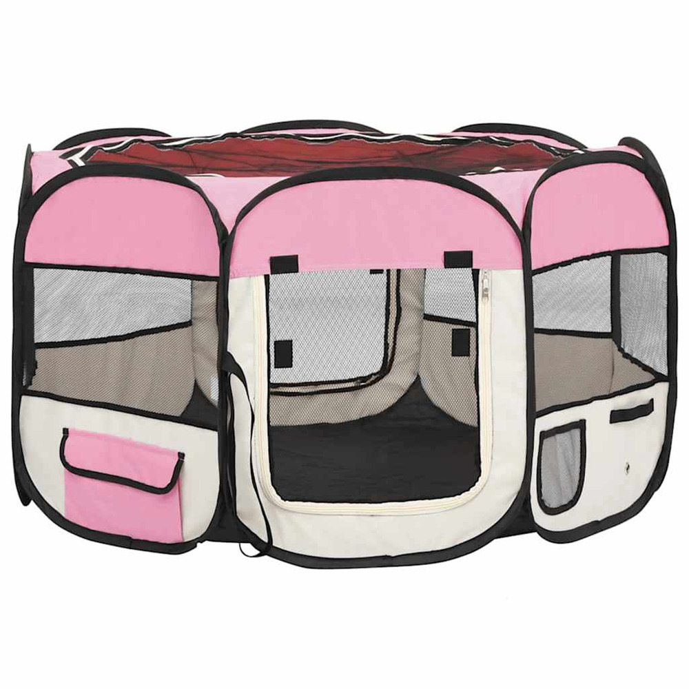 Parc pliable pour chien avec sac de transport rose 110x110x58cm