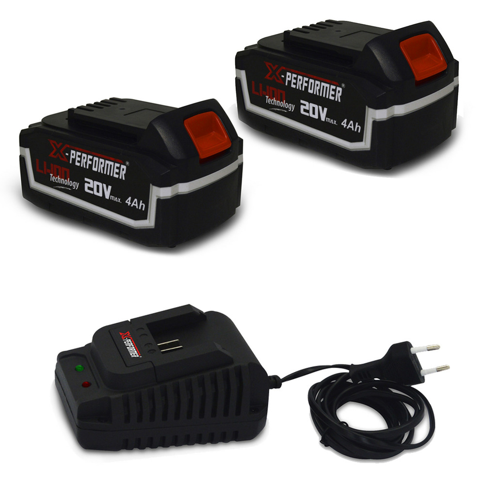 Pack 2 batterie concept 20v lithium 4 ah compatible pour la gamme d'outils electro-portatifs x-performer + chargeur