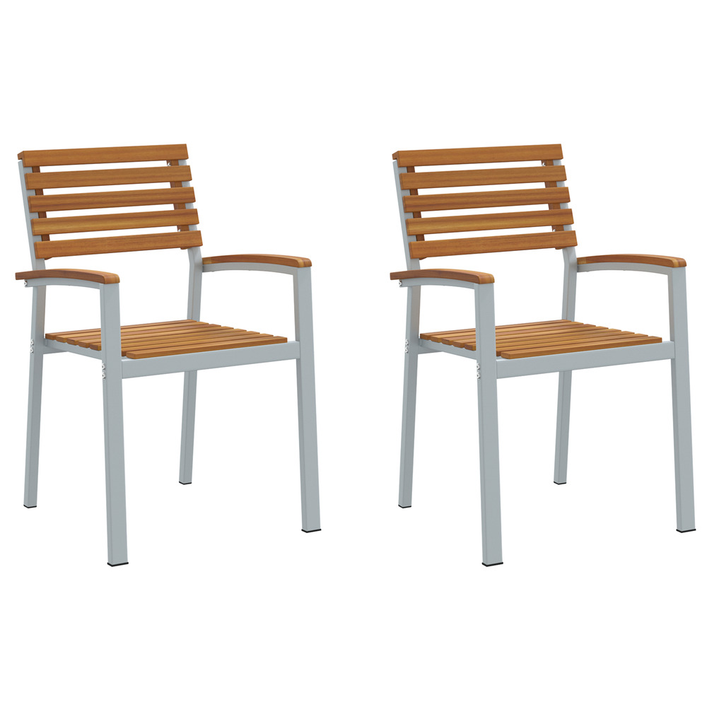 Chaises de jardin 2 pcs grises en bois d'acacia et en acier