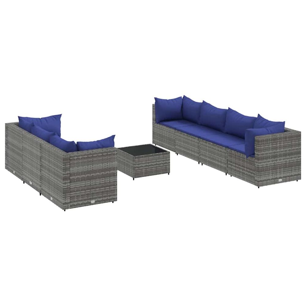 Salon de jardin 8 pcs avec coussins gris résine tressée