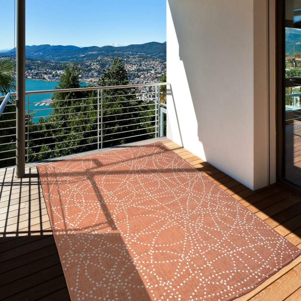 Tapis extérieur, kilim reversible 120x170 lyn2 bj reversible terracotta et blanc