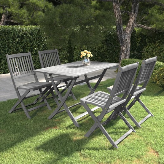 Ensemble à manger de jardin 5 pcs bois d'acacia massif gris