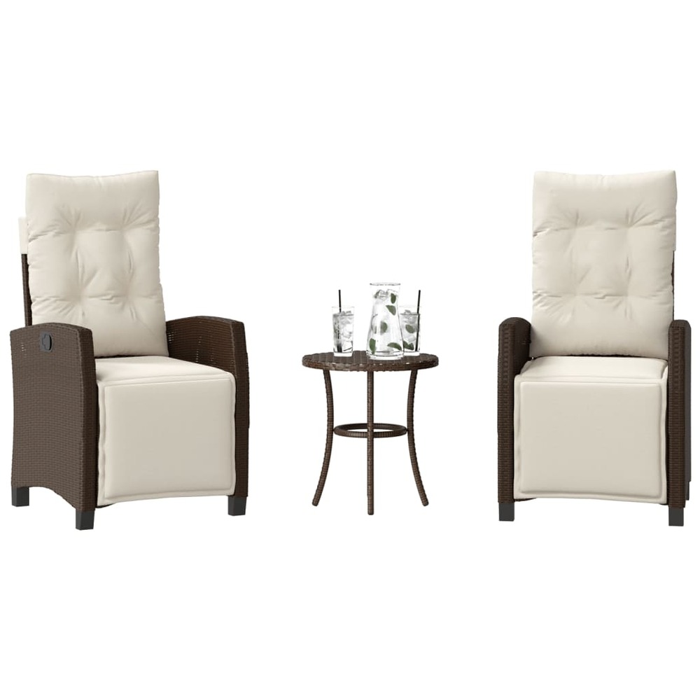 Ensemble de bistro 3 pcs avec coussins marron résine tressée