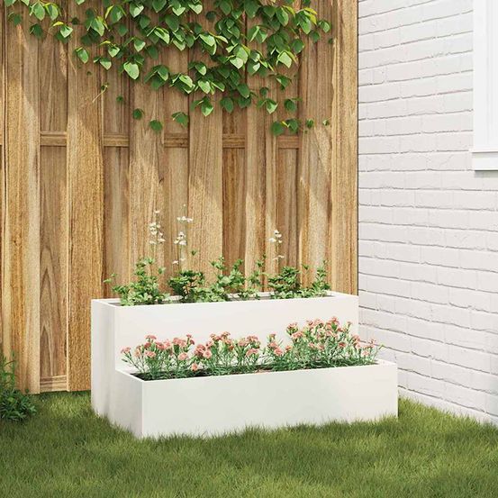 Jardinière rectangulaire en acier potager pour terrasse blanc 100x60x45 cm