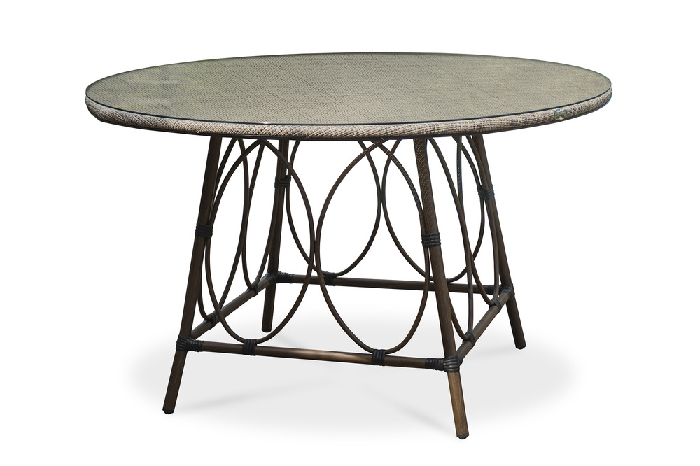 Table de jardin ushuaia ronde 125 cm en aluminium plateau verre