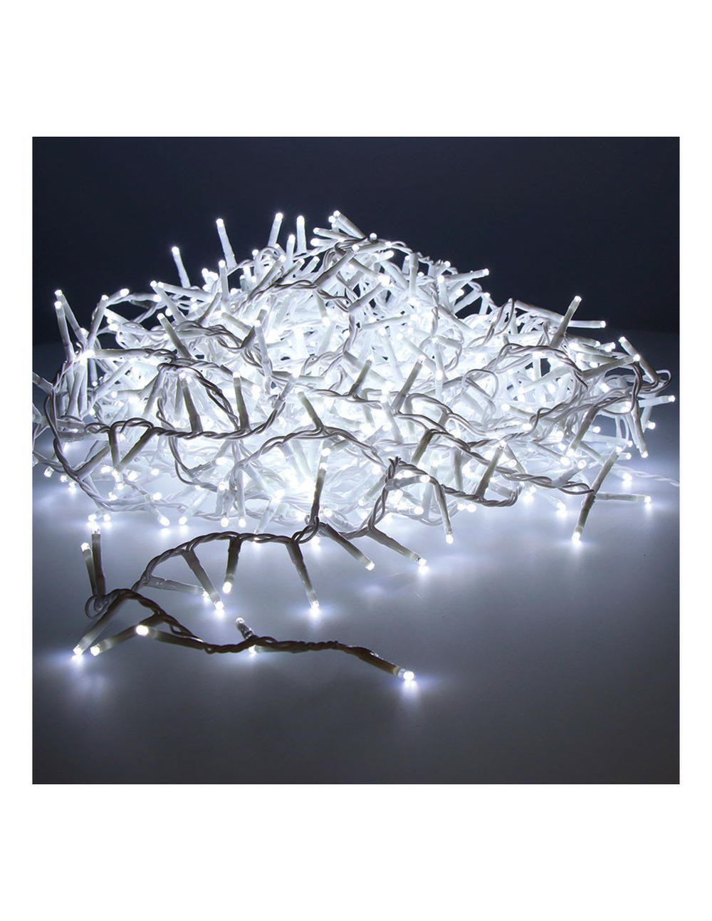 Guirlande led compacte clignotante exterieur blanc froid 16m 500l cable blanc,