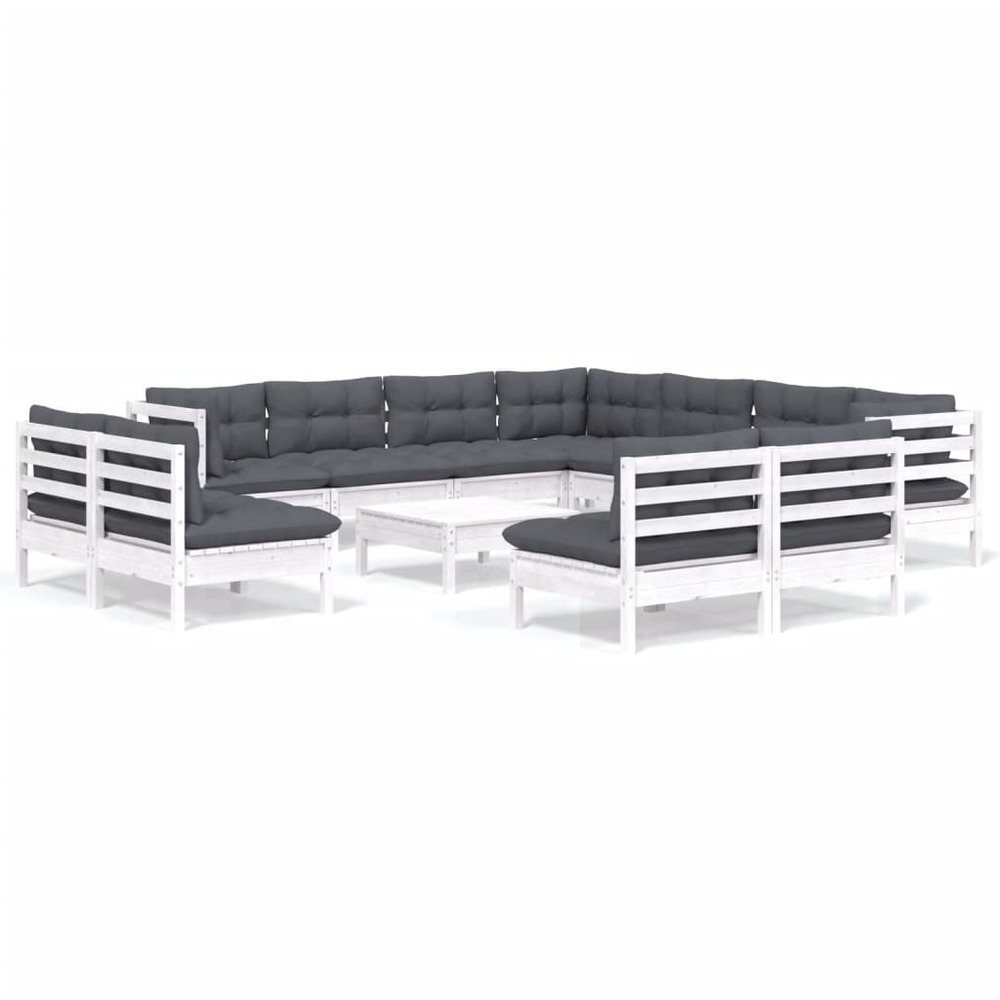 Salon de jardin 12 pcs avec coussins blanc bois de pin solide