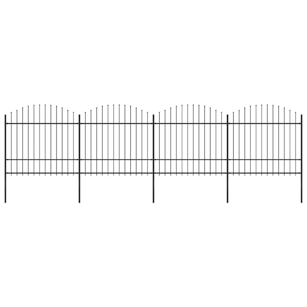 Clôture de jardin avec dessus en forme de lance en acier 671 x 175 cm noir