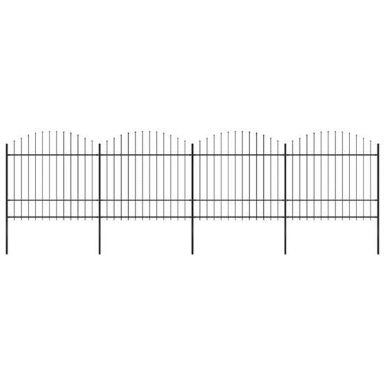 Clôture de jardin avec dessus en forme de lance en acier 671 x 175 cm noir