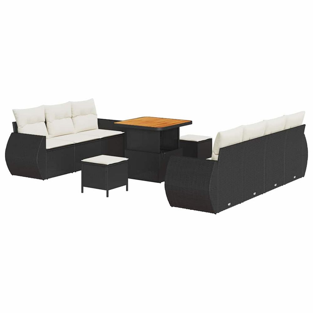 Ensemble de canapé de jardin avec coussin 10 pcs noir polyrotin