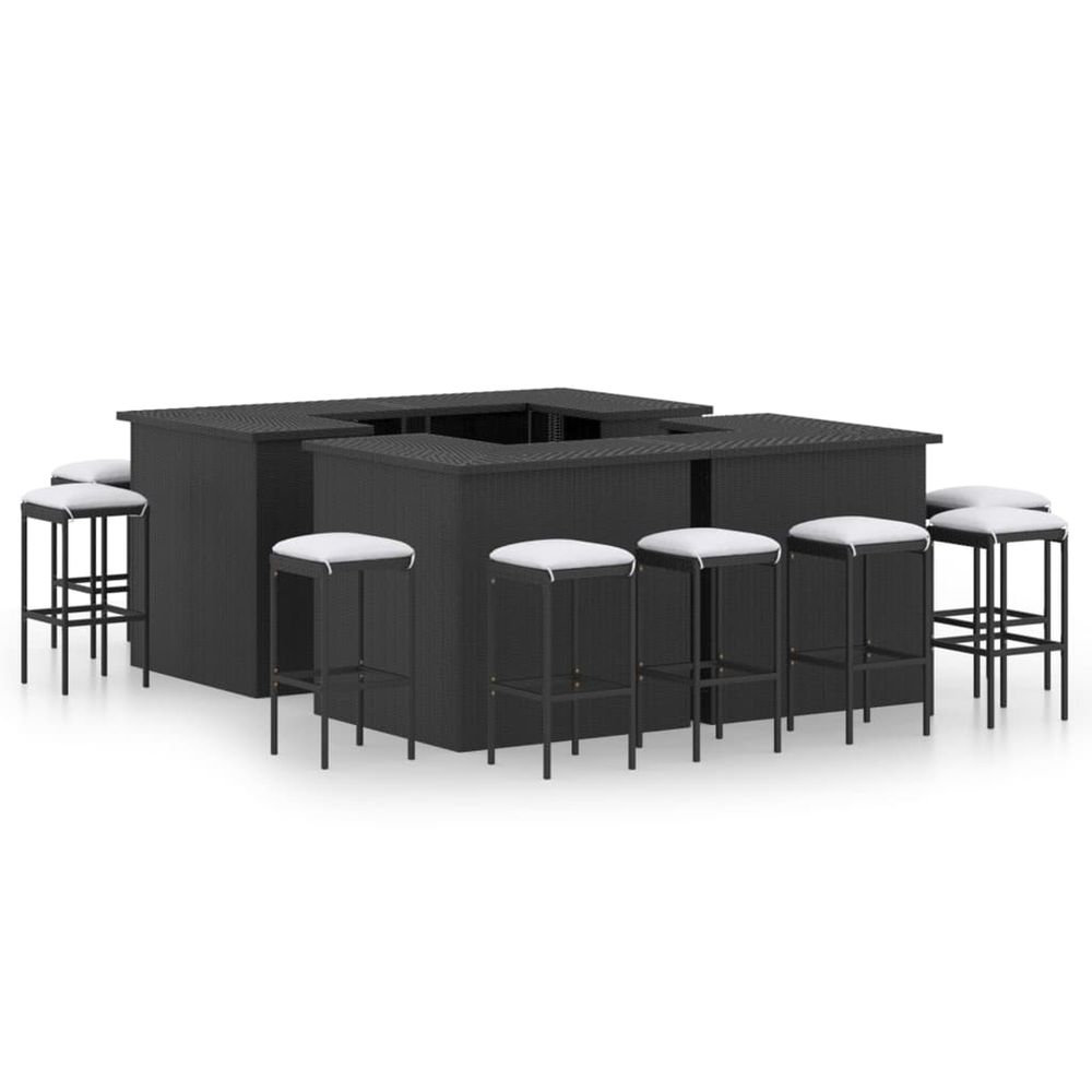 Ensemble de bar de jardin 16pcs et coussins résine tressée noir