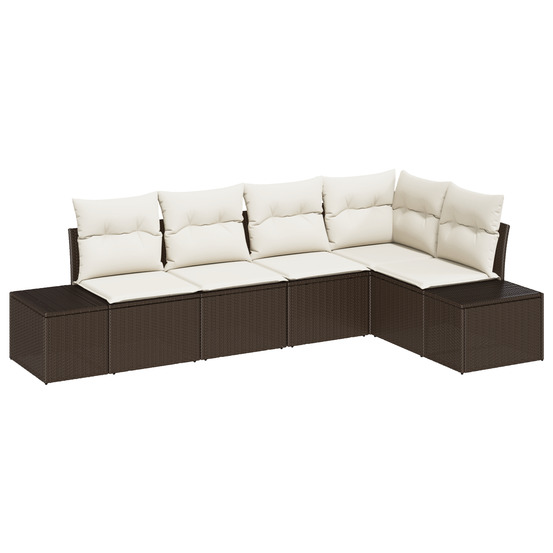 Ensemble de canapé de jardin 5 pièces avec coussins marron en rattan synthétique