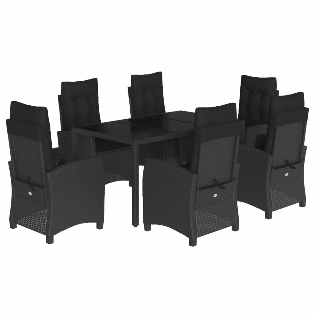 Ensemble à manger de jardin coussins 7pcs noir résine tressée