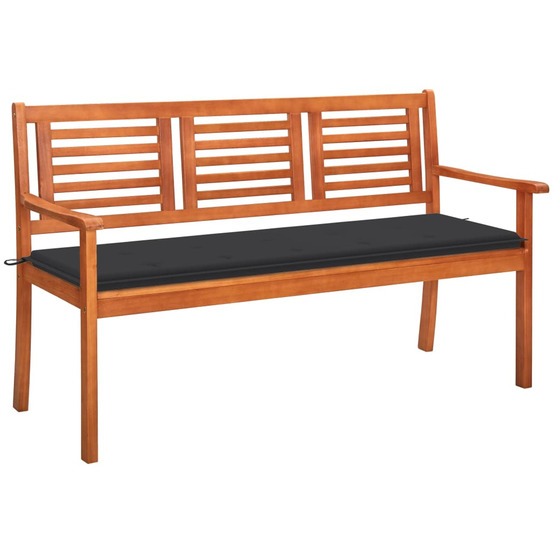 Banc de jardin 3 places avec coussin 150 cm bois d'eucalyptus