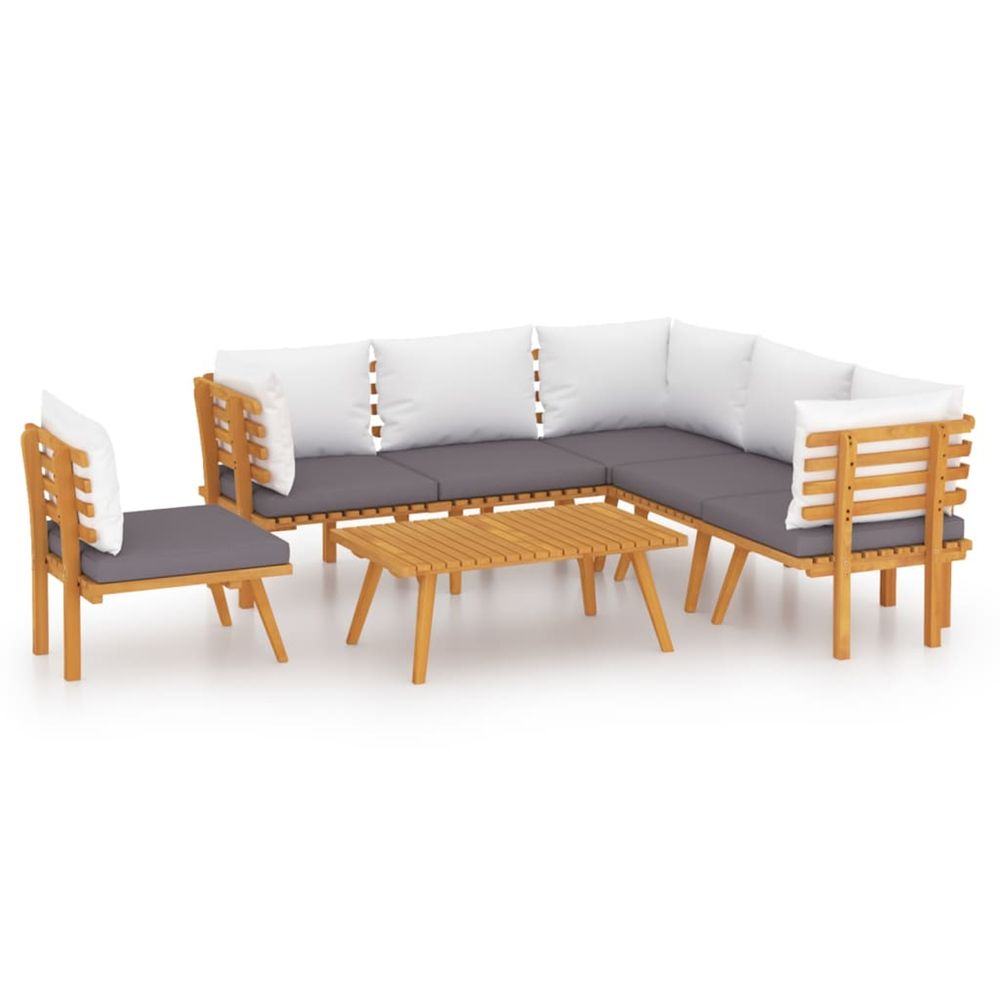 Salon de jardin 7 pcs avec coussins bois d'acacia solide