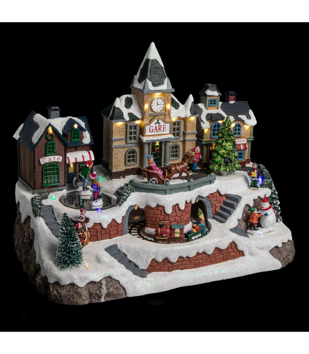 Village de noël lumineux, animé et musical la gare et son train