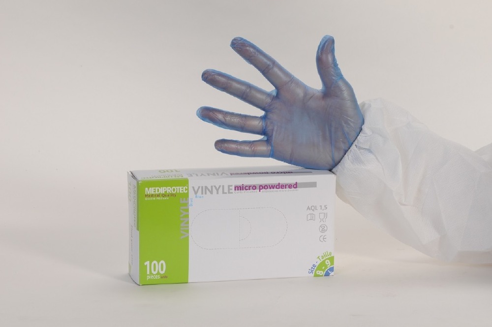 Gants vinyle bleu micro poudre taille m - mediprotec promosac