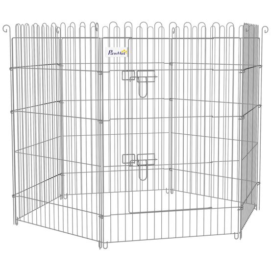 Parc pour chien pliable 8 panneaux acier pour jardin enclos modulable avec porte 63x91 cm argenté