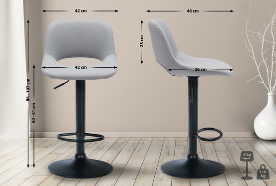 Tabouret de bar camden simili cuir noir