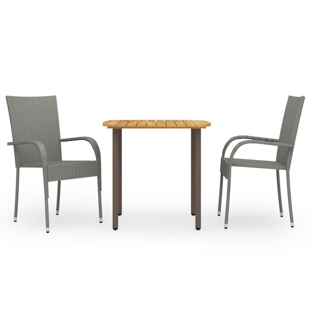 Ensemble à manger de jardin 3 pcs résine tressée gris