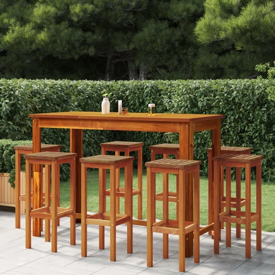 Ensemble de bar de jardin 9 pcs bois d'acacia solide