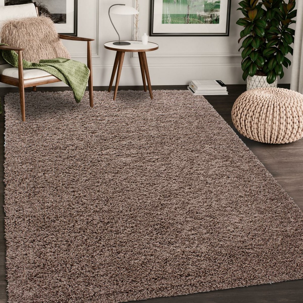 Tapis poils longs shaggy 300x400 rectangle tissé mocca motif uni uni l