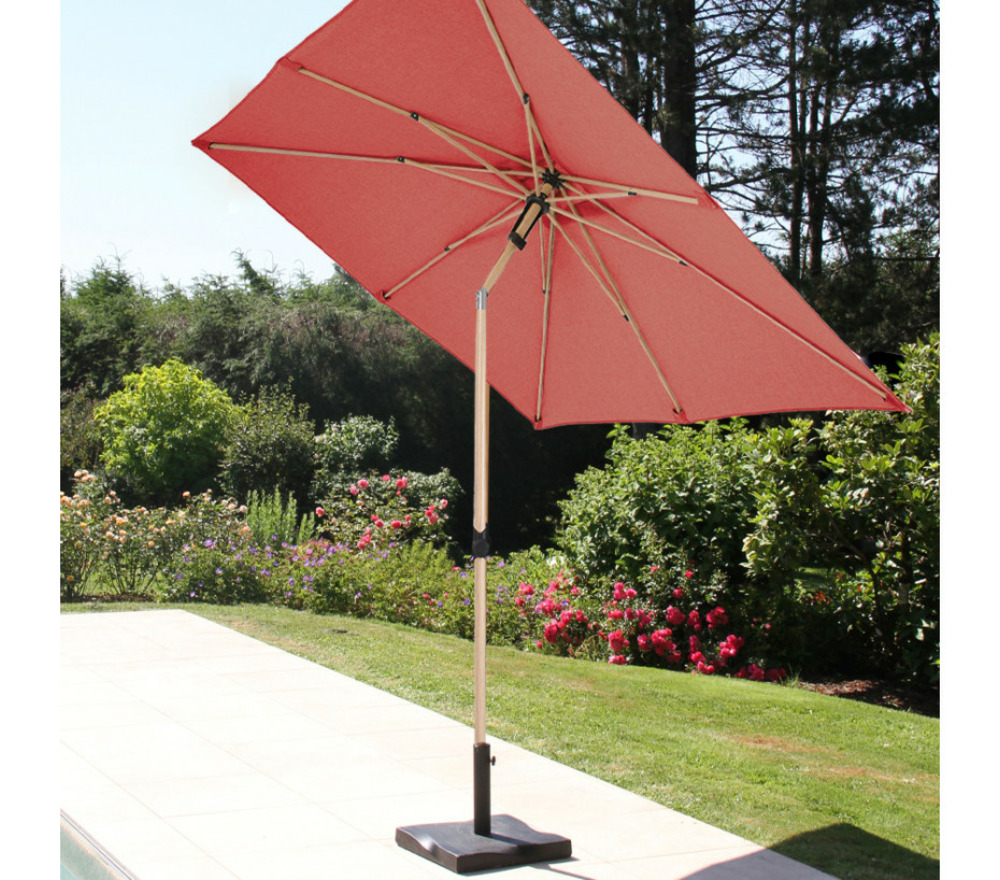 Parasol droit ø2,4m - effet bois - terracotta - rubis