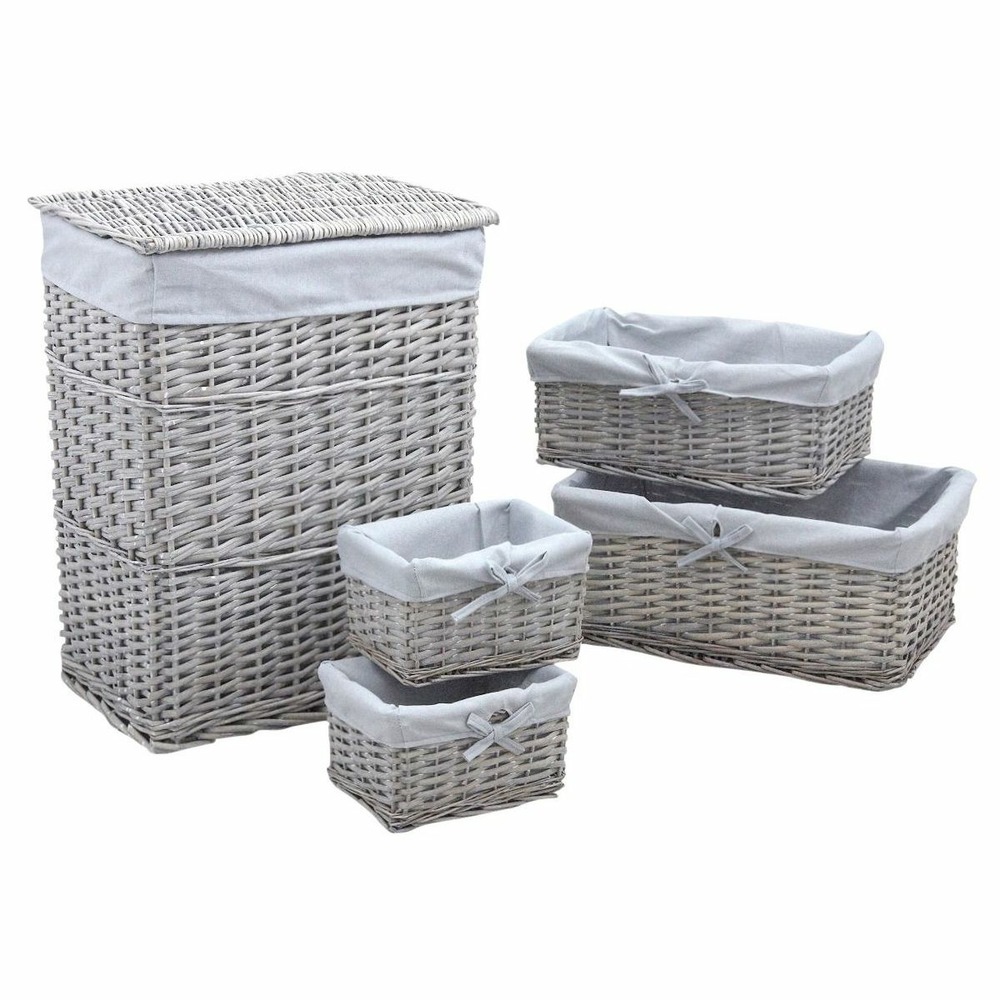 Panier à linge avec corbeilles en éclisse grise (lot de 5)