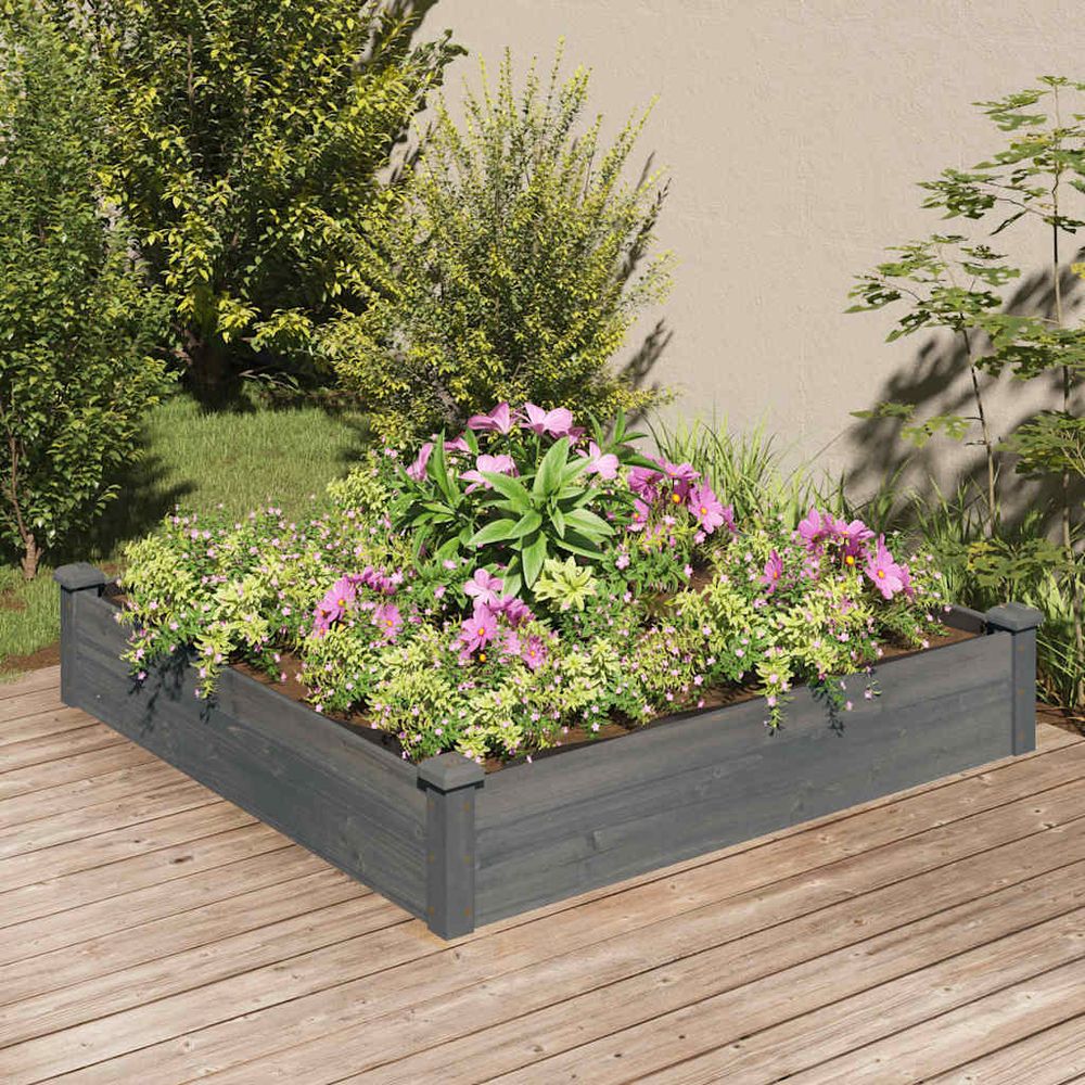 Grand carré potager bois massif avec doublure jardin gris 120x120cm