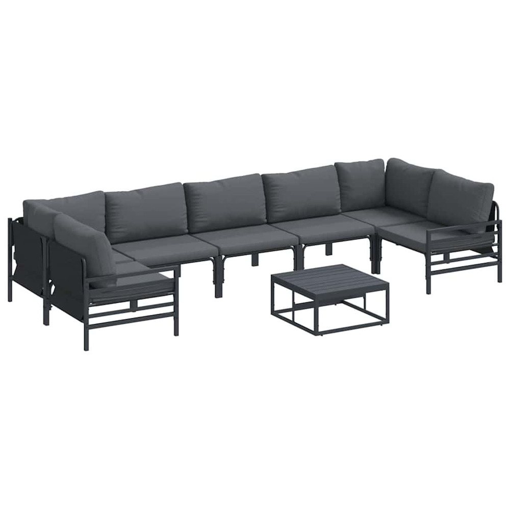 Ensemble de canapé de jardin avec coussin 8 pcs noir acier