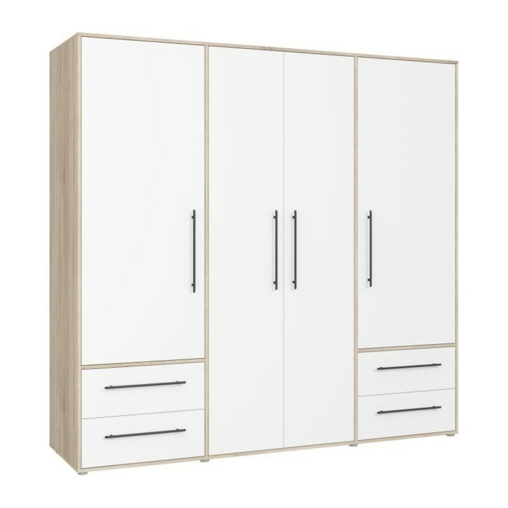 Armoire de chambre - mokkaris - chene sonoma / blanc mat - 4 portes - 205,9 x 58,8 x 200,1 cm