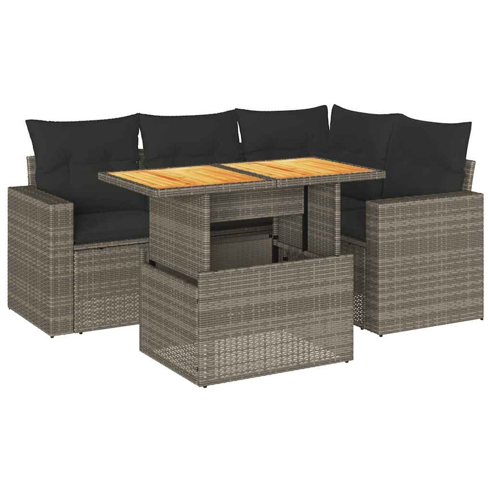 Salon de jardin 5 pcs avec coussins gris résine tressée