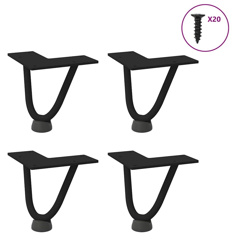 Pieds en épingle à cheveux pour table basse 4 pièces noir 10 cm acier massif