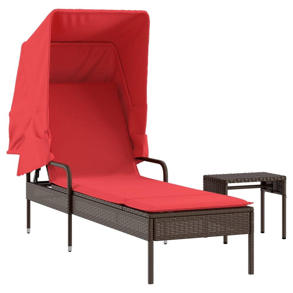 Chaise longue avec auvent et table marron résine tressée bain de soleil