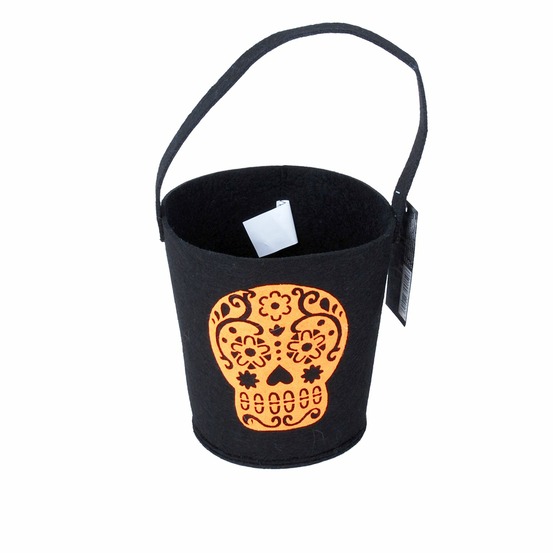 Décoration d'halloween - seau à bonbons squelette - jaune