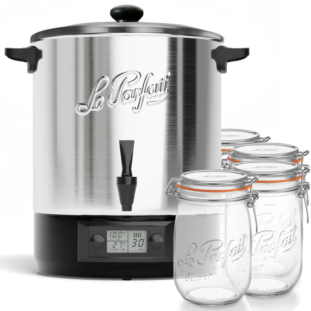 Stérilisateur de bocaux électrique cuve inox avec robinet 23l 2500w + 4 bocaux de 1l - lpf.stv23ina