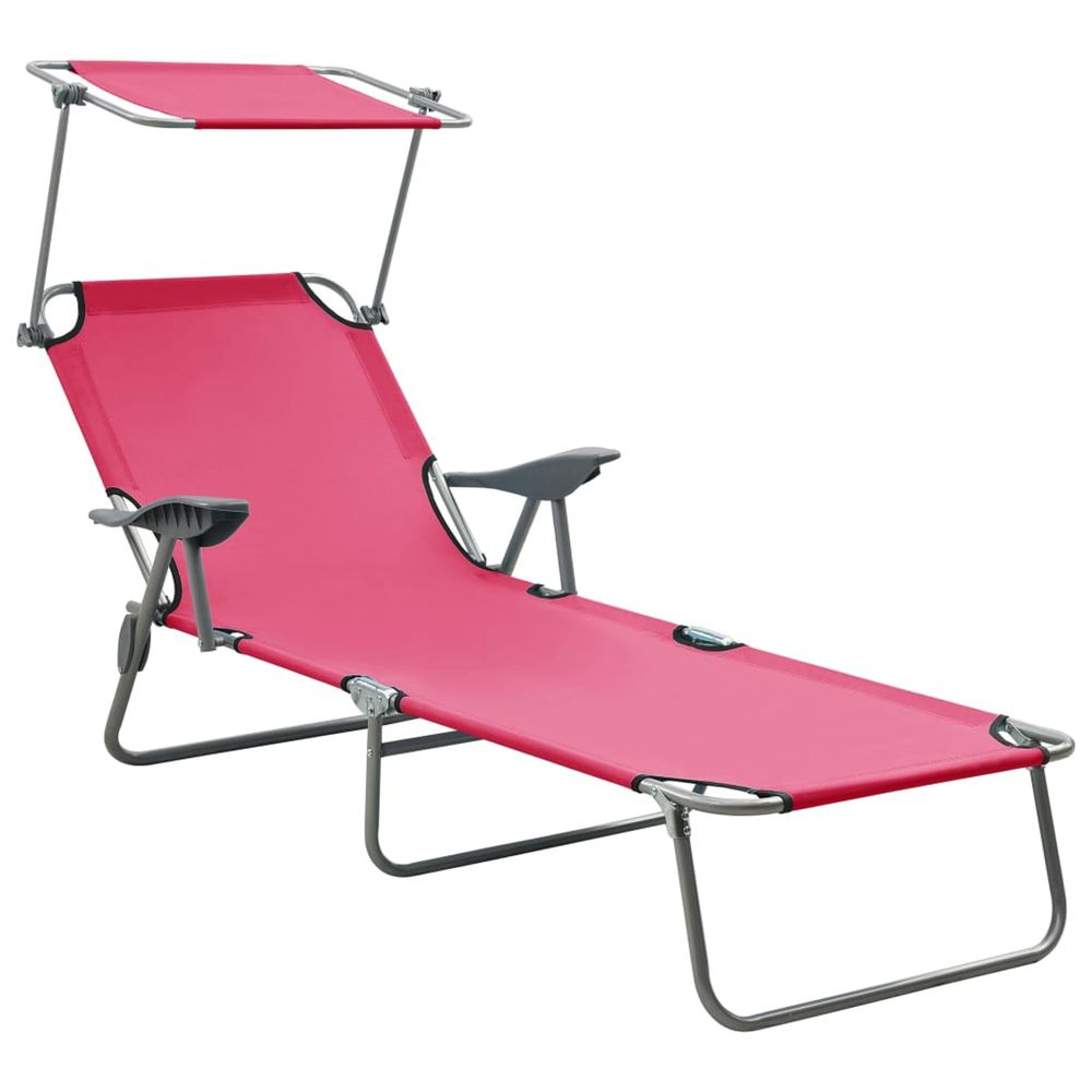 Chaise longue avec auvent acier rose bain de soleil